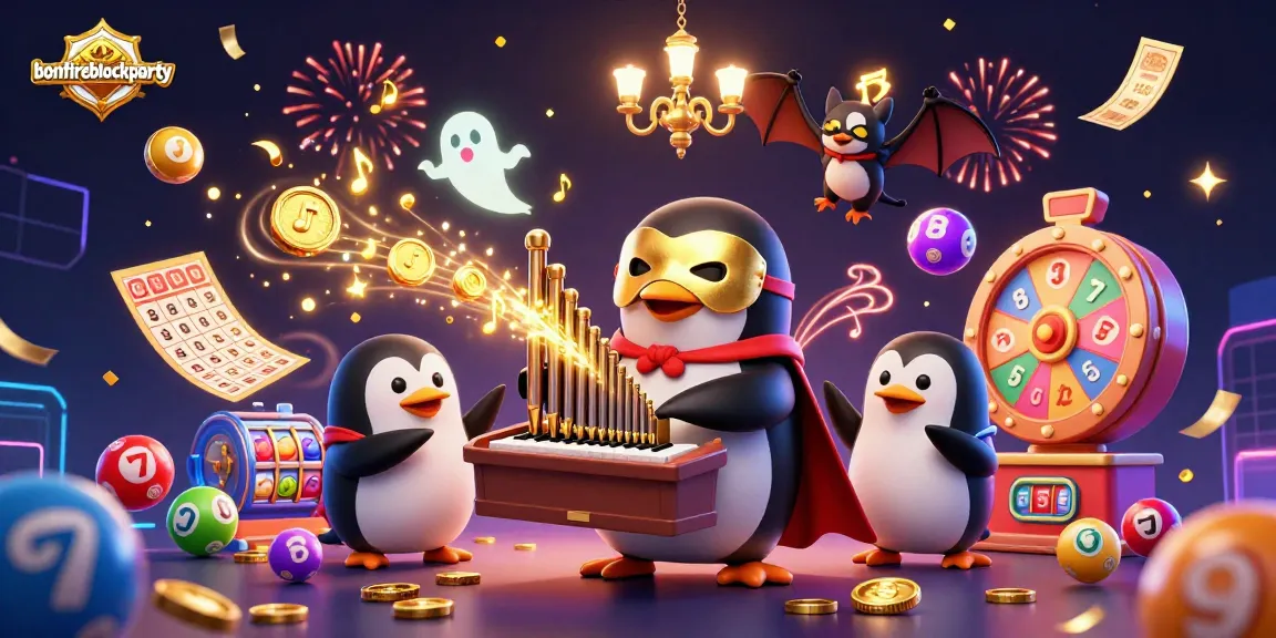 Engaging scene with bonfireblockparty celebration, showcasing playful elements of lottery and casino fun.