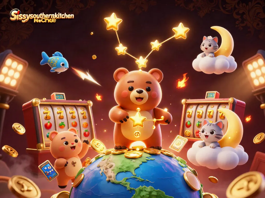 Sissy's Southern Kitchen showcases vibrant gameplay with casino symbols and a constellation bear