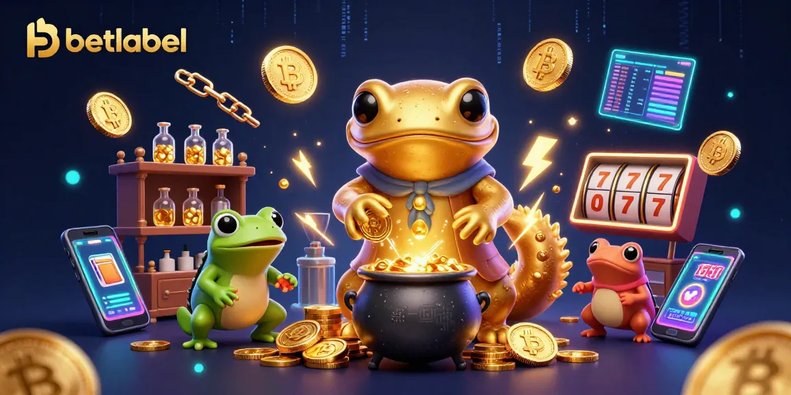 Betlabel engages users with a vibrant casino scene featuring alchemy and crypto elements.